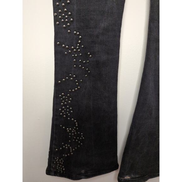 Free people love forever cowgirl studded embellished gray denim flare jeans 25 - Picture 8 of 13